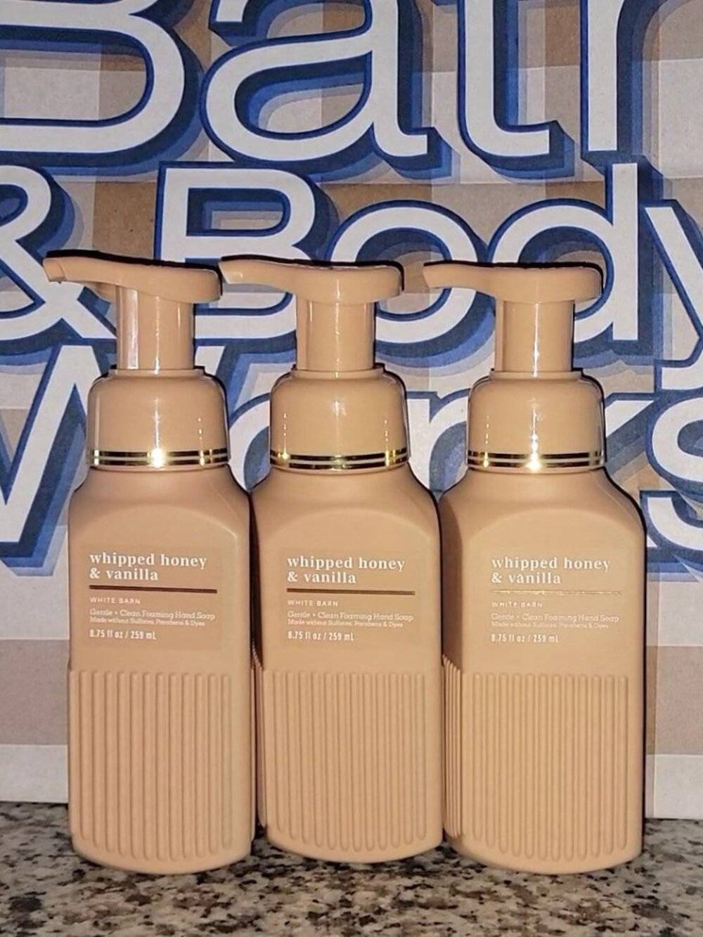🎉 3 NEW Bath & Body Works WHITE BARN WHIPPED HONEY & VANILLA Gentle 8.75 fl oz